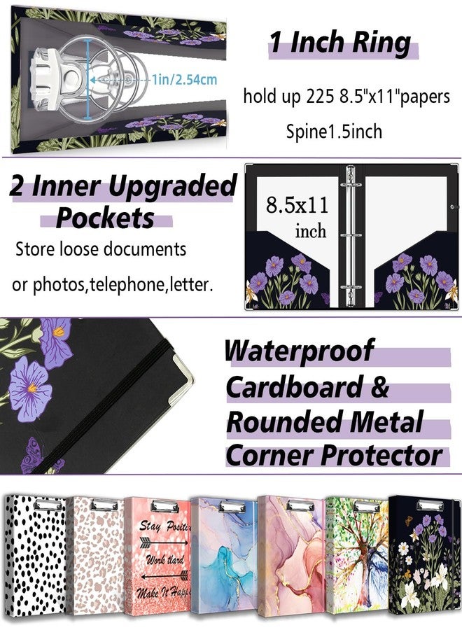 BVSSX 3 Ring Binder 1 Inch, Three Ring Binder Organizer with Clipboard, 5-Tabs Pockets Dividers, Plastic Folder, 18 Divider Stikers, Pretty Binder with Pen Loop (Black Weeds, Letter Size) - Image 4
