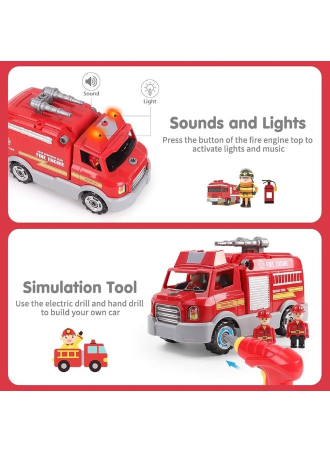 Remoking REMOKING Take Apart Toy, Learning Car Toy for Boys & Girls, Build Your Own Car Toy Fire Truck,Educational Playset with Tools and Power Drill, DIY Assembly Car with Realistic Sounds & Lights (3+ Ages)  - Image 2