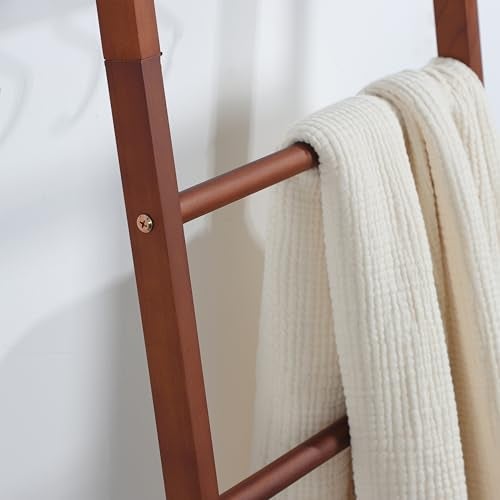 Taozun 6-Tier Wood Blanket Ladder for Living Room, Rustic Wooden Farmhouse Quilt Ladder with 4 S-hooks, 66-Inch Wall Leaning Throw Towel Rack, Space-Saving and Blanket Disply Rackfor Bedroom, Bathroom - Image 4