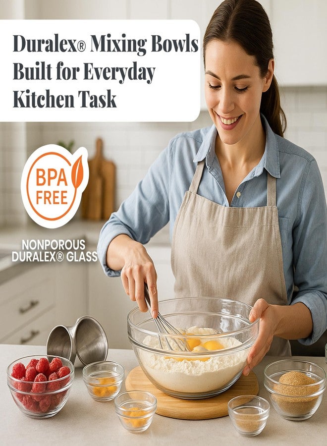 Duralex Le Gigogne Glass Mixing Bowl Set - 9-Piece Clear Stackable Prep Bowls Made of Durable Glass - Image 3
