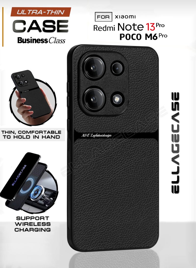 ELLAGECASE Business Class Case for Xiaomi Redmi Note 13 Pro 4G / Poco M6 Pro 4G, Ultra-Thin, Built-in Magnetic Plate, Wireless Charging, Shockproof, Full Camera Lens Protection - Image 1