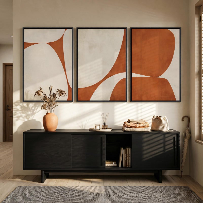 Cuspin Large Framed Neutral Abstract Wall Art for Living Room, 3 Piece Modern Canvas Prints Paintings Artwork for Walls, Minimalist Beige Orange Block Pictures for Hallway Dining Bedroom Wall Decor 24x36 In - Image 2