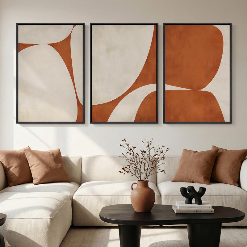 Cuspin Large Framed Neutral Abstract Wall Art for Living Room, 3 Piece Modern Canvas Prints Paintings Artwork for Walls, Minimalist Beige Orange Block Pictures for Hallway Dining Bedroom Wall Decor 24x36 In - Image 1