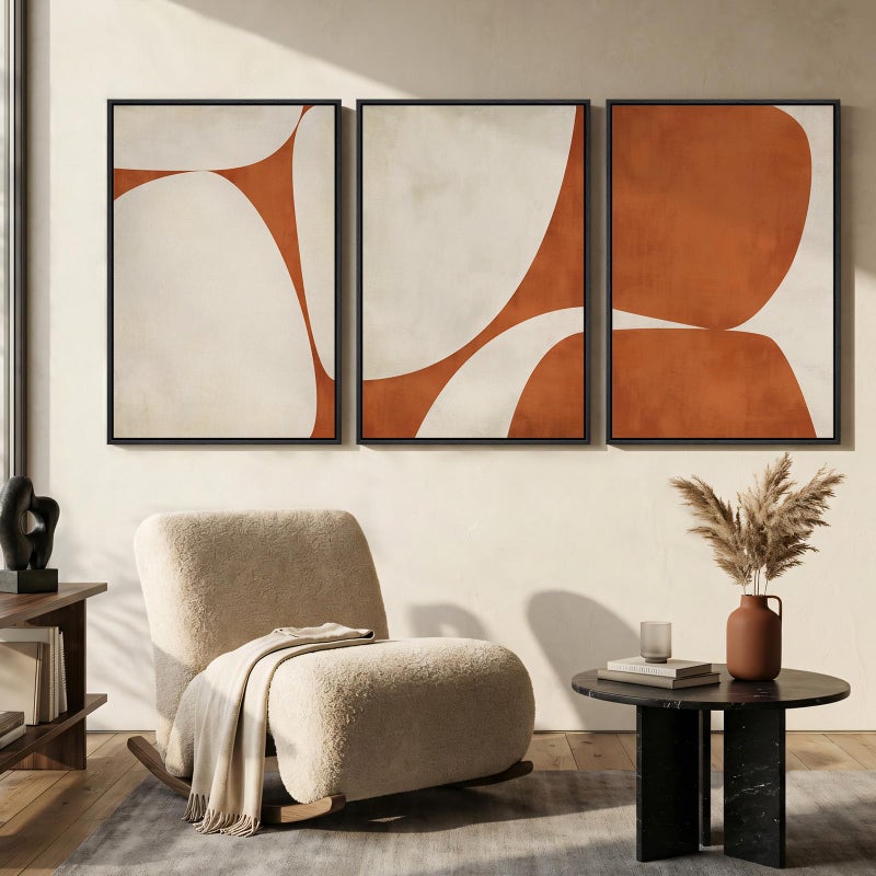 Cuspin Large Framed Neutral Abstract Wall Art for Living Room, 3 Piece Modern Canvas Prints Paintings Artwork for Walls, Minimalist Beige Orange Block Pictures for Hallway Dining Bedroom Wall Decor 24x36 In - Image 5