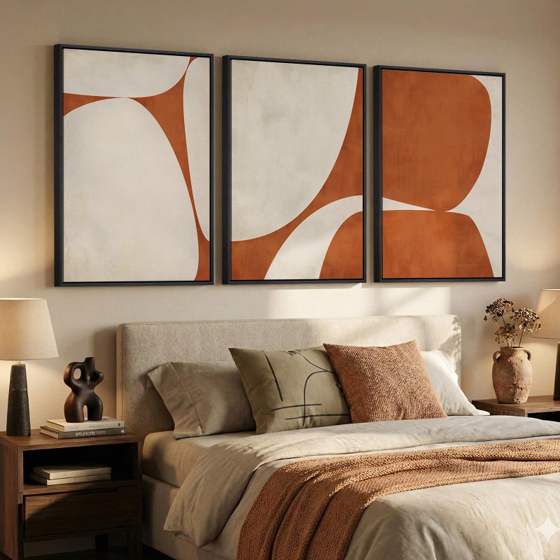 Cuspin Large Framed Neutral Abstract Wall Art for Living Room, 3 Piece Modern Canvas Prints Paintings Artwork for Walls, Minimalist Beige Orange Block Pictures for Hallway Dining Bedroom Wall Decor 24x36 In - Image 4