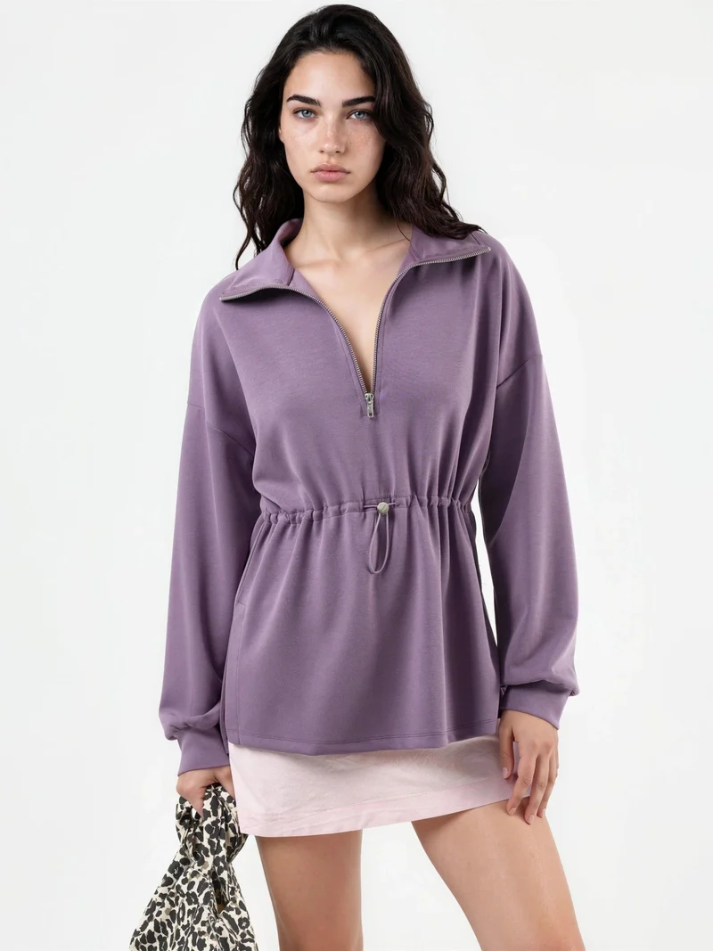 بوسيم BUSEM Zipper Collar Sweatshirt with Adjustable Waist