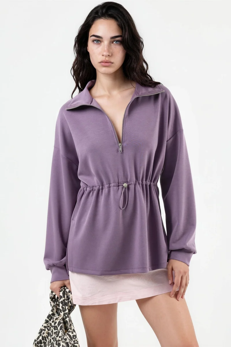 Busem BUSEM Zipper Collar Sweatshirt with Adjustable Waist