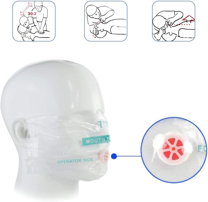 Aoutacc قناع وجه AOUTACC CPR مع سلسلة مفاتيح قناع قابل للتصرف مجموعة طوارئ قناع CPR قناع جيب للإسعافات الأولية تدريب إنعاش القلب - Image 4