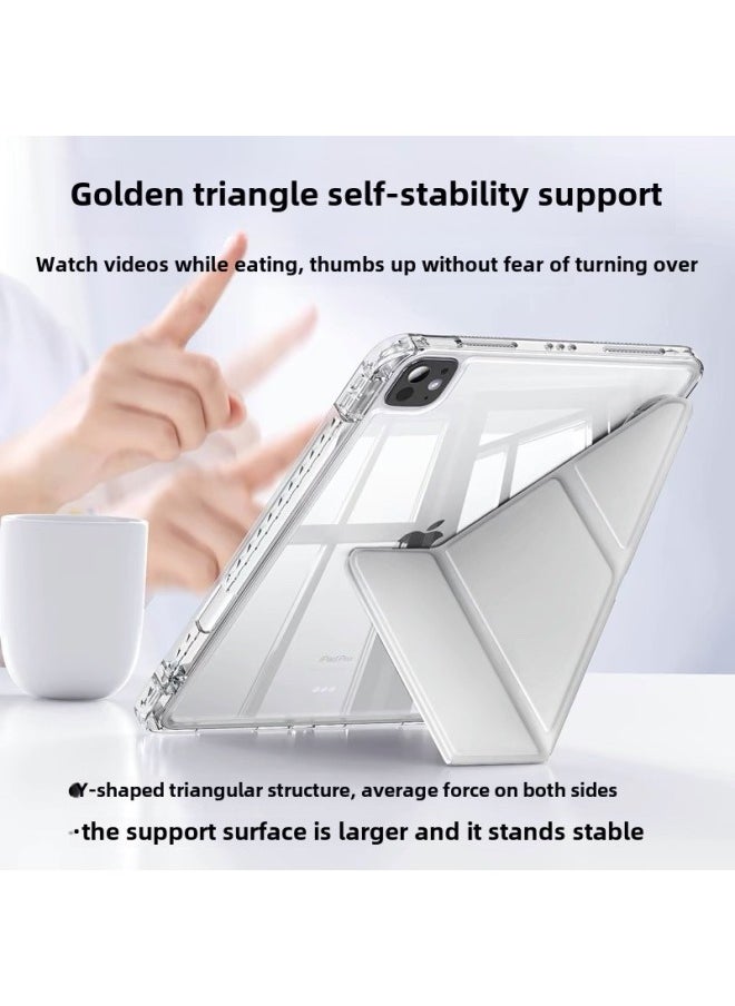 Generic - For Y-type IPad Protective Case Air6 9th Generation 10.2 Inch With Pen Slot 8 Apple Flat Case Pro11 Acrylic-Color:Versatile Black 【3+y Fold/high Transparency Back Panel With Pen Tray】-Applicable Mod - Image 1
