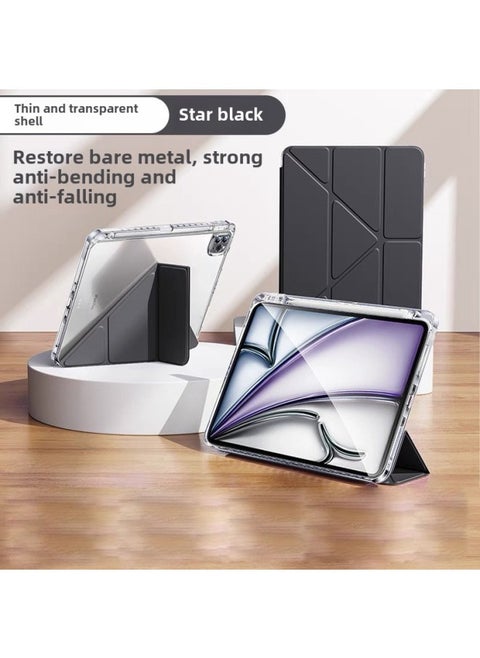 For Y-type IPad Protective Case Air6 9th Generation 10.2 Inch With Pen Slot 8 Apple Flat Case Pro11 Acrylic-Color:Versatile Black 【3+y Fold/high Transparency Back Panel With Pen Tray】-Applicable Mod