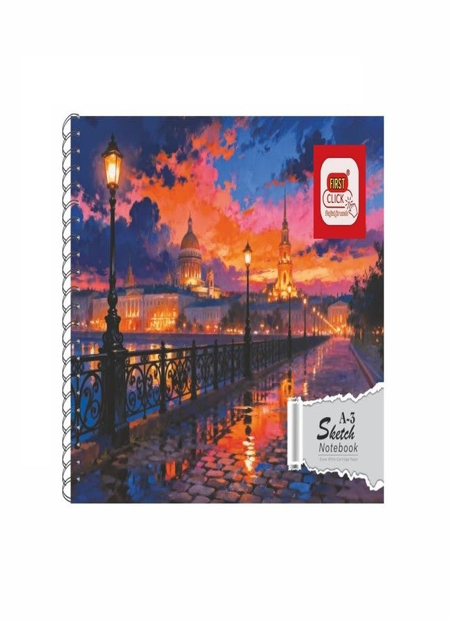 FIRST CLICK دفاتر رسم فنية من فيرست كليك® بحجم A3، مجلدة بسلك حلزوني، 60 صفحة | ورق أبيض فائق الجودة 140 جرام/متر مربع | تجليد حلزوني مزدوج | دفتر رسم احترافي للفنانين والطلاب والمصممين، بدون ورق زبدة. - Image 1