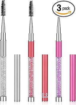 Molain Molain 3 PCS Eyebrow Brush Spoolies Eyelash Comb Mascara Wand Eye Brow Lash Extensions Separator Cleaning Kit Fan Lashes Cosmetic Makeup Applicator Crystal Handle with Cap Accessories Tool - Image 1