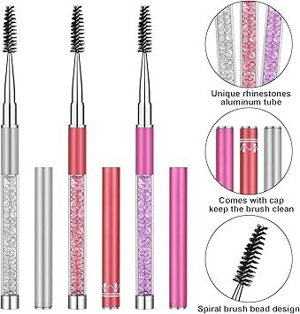 Molain Molain 3 PCS Eyebrow Brush Spoolies Eyelash Comb Mascara Wand Eye Brow Lash Extensions Separator Cleaning Kit Fan Lashes Cosmetic Makeup Applicator Crystal Handle with Cap Accessories Tool - Image 3