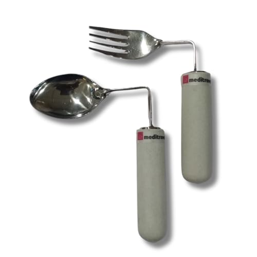 MEDITROVE Adaptive Utensils for Elderly – Right Handed Anti-Shake Spoon & Fork Set | Self-Feeding Bendable Utensils with Easy-to-Grip Handles | Ideal for Tremors, Arthritis & Parkinson’s - Image 1