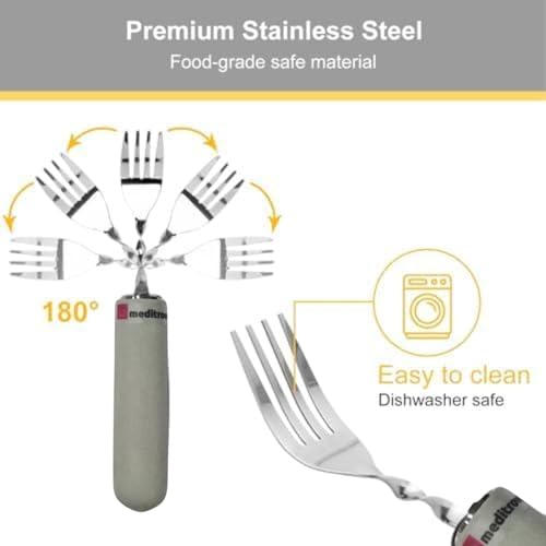 MEDITROVE Adaptive Utensils for Elderly – Right Handed Anti-Shake Spoon & Fork Set | Self-Feeding Bendable Utensils with Easy-to-Grip Handles | Ideal for Tremors, Arthritis & Parkinson’s - Image 2