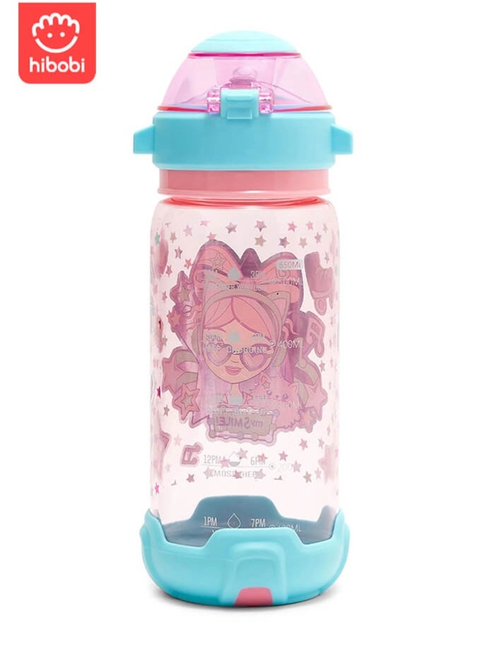 hibobi 650ml Sippy Cup Water Bottle for Girls with Playful Character Design – BPA-Free, Leakproof Flip Straw, One-Click Open – Easy-to-Carry School & Travel Cup  - Image 3