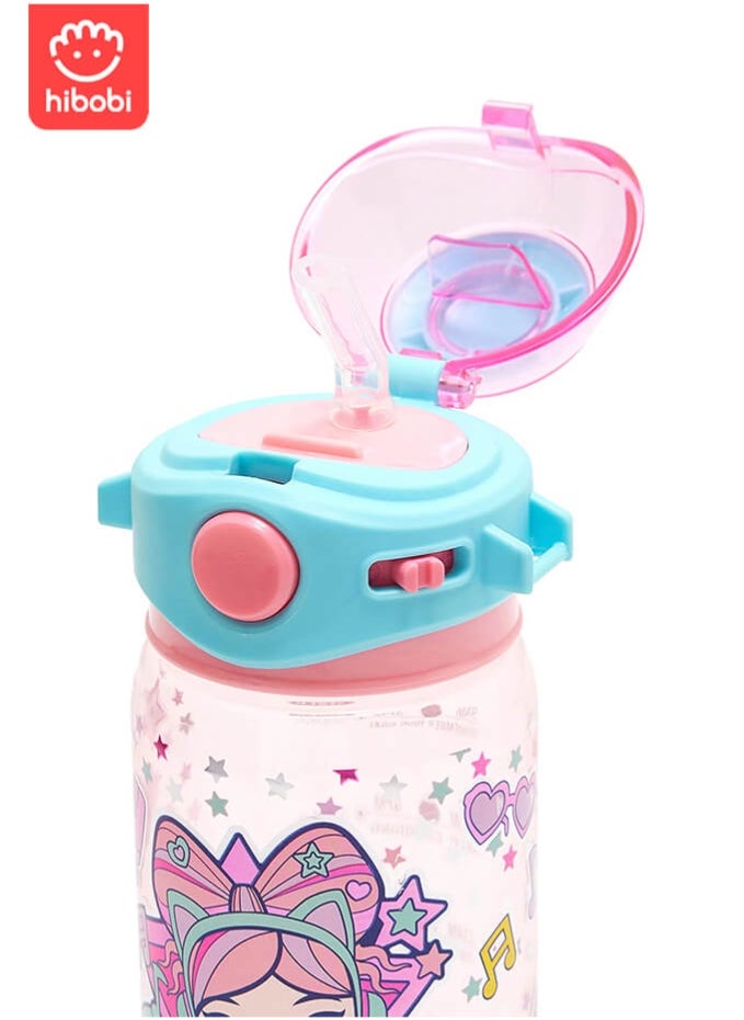hibobi 650ml Sippy Cup Water Bottle for Girls with Playful Character Design – BPA-Free, Leakproof Flip Straw, One-Click Open – Easy-to-Carry School & Travel Cup  - Image 5