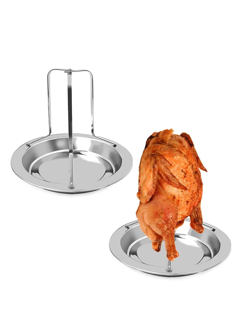 Sturdy Stainless Steel Chicken Roaster Rack with Bowl - Vertical Poultry & Turkey Holder for Indoor & Outdoor Cooking - Essential BBQ Tool for Home & Camping, Set of 2  - Image 1