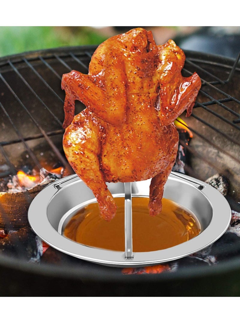 Sturdy Stainless Steel Chicken Roaster Rack with Bowl - Vertical Poultry & Turkey Holder for Indoor & Outdoor Cooking - Essential BBQ Tool for Home & Camping, Set of 2  - Image 2