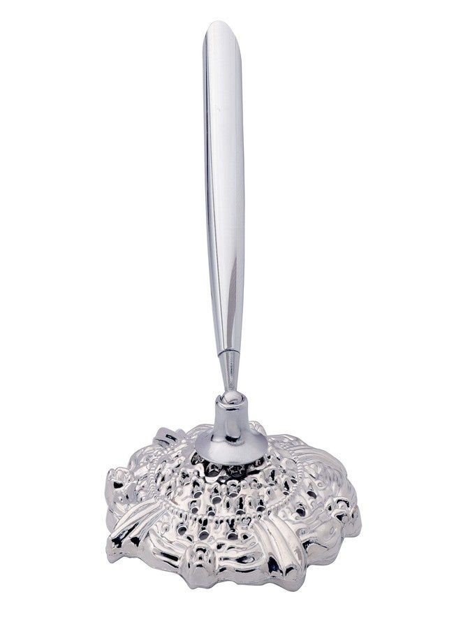 RUTICH Hollow Round Pen Holder Signing Pen Set with Big Diamond Crystal Pen for Wedding Bridal Opening Ceremony Graduation Office, Silver Holder with White Pen(Black Ink) - Image 2