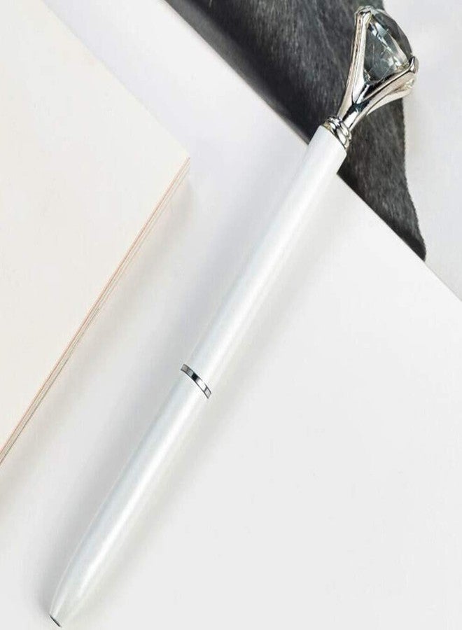 RUTICH Hollow Round Pen Holder Signing Pen Set with Big Diamond Crystal Pen for Wedding Bridal Opening Ceremony Graduation Office, Silver Holder with White Pen(Black Ink) - Image 3