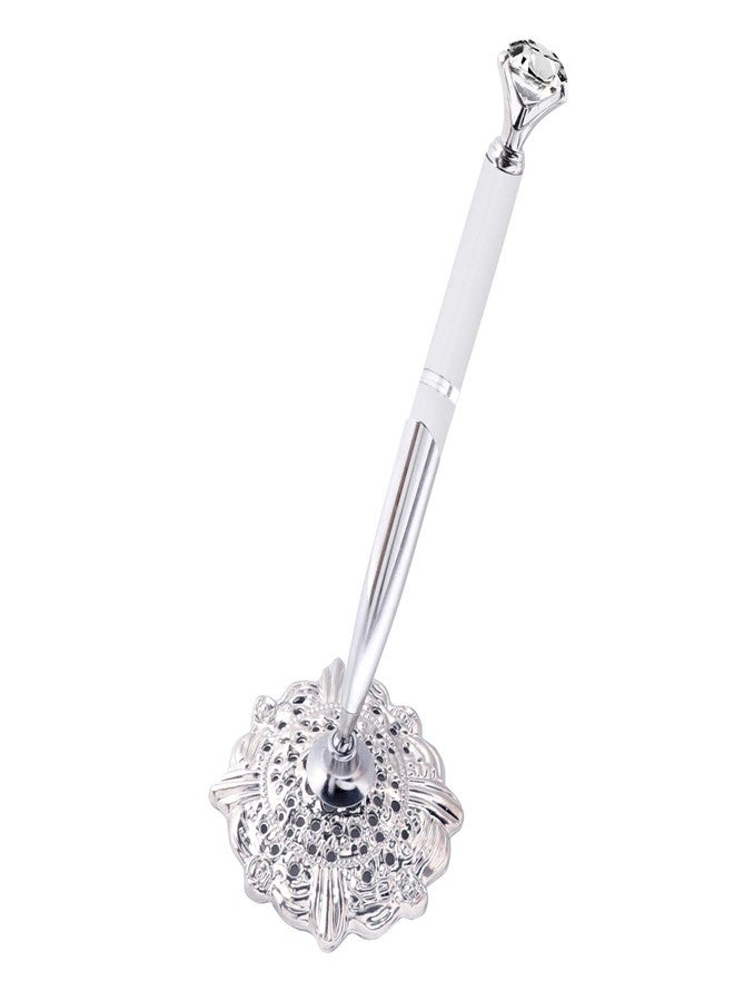 RUTICH Hollow Round Pen Holder Signing Pen Set with Big Diamond Crystal Pen for Wedding Bridal Opening Ceremony Graduation Office, Silver Holder with White Pen(Black Ink) - Image 1