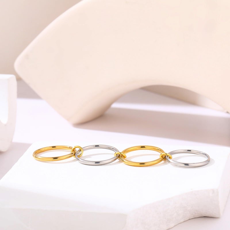 Goenjoy 14K Gold Plated Interlocked Stackable Rings for Women, Statement Multi Ring Mixed Metals Stack, Two-Toned interlocking rings Stacking Jewelry - Image 5