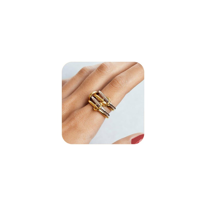 Goenjoy 14K Gold Plated Interlocked Stackable Rings for Women, Statement Multi Ring Mixed Metals Stack, Two-Toned interlocking rings Stacking Jewelry - Image 1