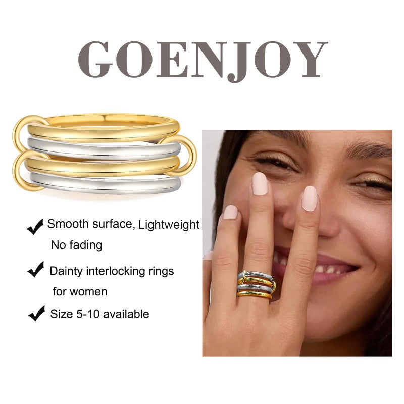 Goenjoy 14K Gold Plated Interlocked Stackable Rings for Women, Statement Multi Ring Mixed Metals Stack, Two-Toned interlocking rings Stacking Jewelry - Image 4