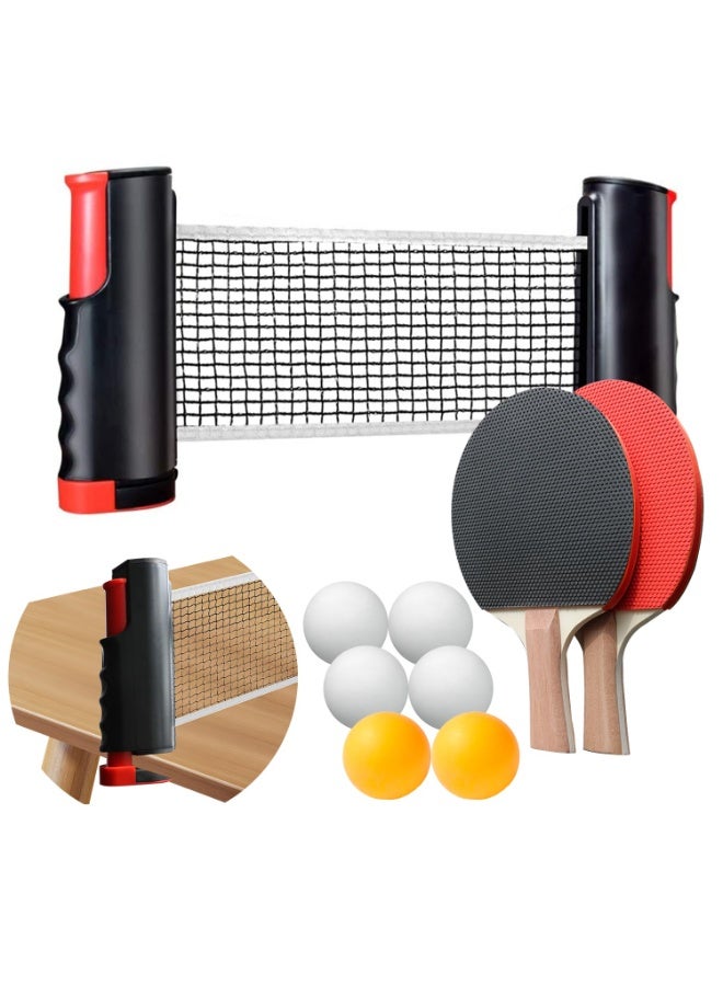 Axpeih Ping Pong Paddle Set,Portable Table Tennis Set with Retractable Net,2 Rackets,6 Balls And Carry Bag for Children Adult Indoor/Outdoor Games - Image 1