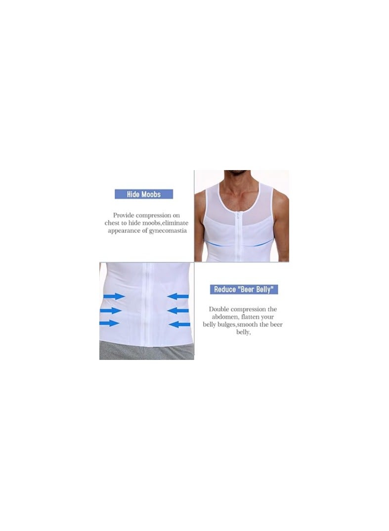 SYOSI Men Body Shaper, Slimming Vest, Tight Tank, Top Gynecomasti Compression Shirt, Tummy Control Vest Workout Tank Top for Abdomen, Mens Compression Shirt, for 60-80kg, for Work, Life or Sports(White)  - Image 3