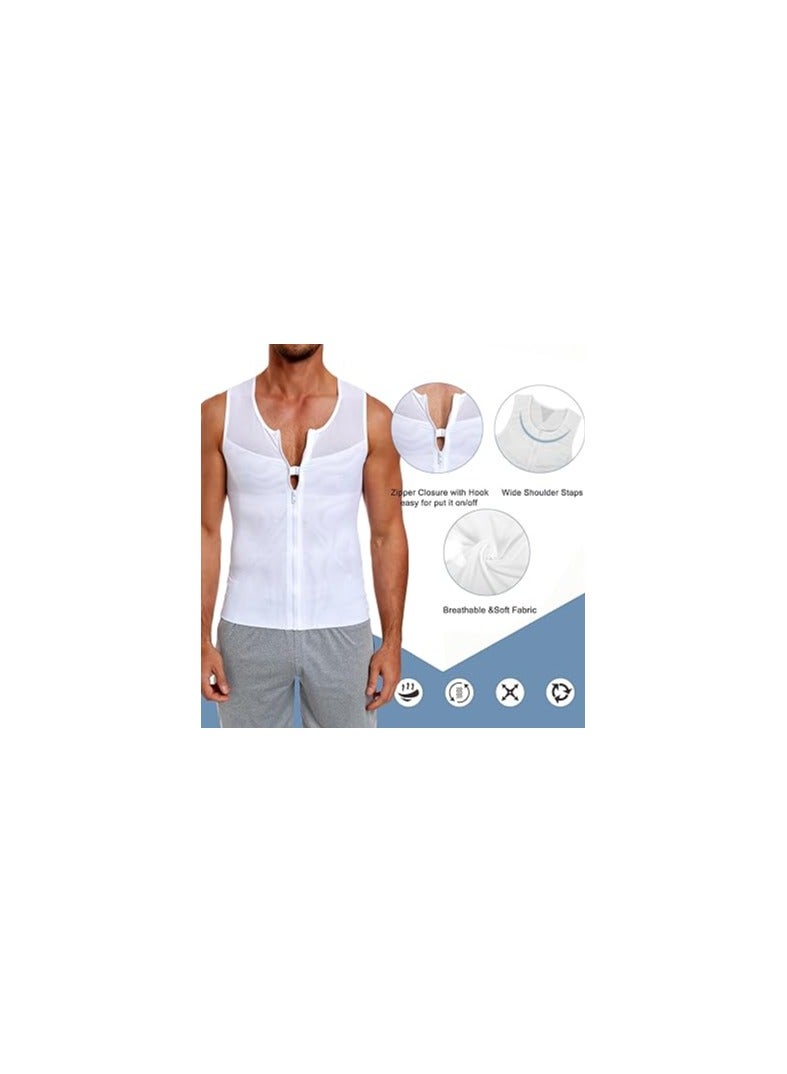 SYOSI Men Body Shaper, Slimming Vest, Tight Tank, Top Gynecomasti Compression Shirt, Tummy Control Vest Workout Tank Top for Abdomen, Mens Compression Shirt, for 60-80kg, for Work, Life or Sports(White)  - Image 4