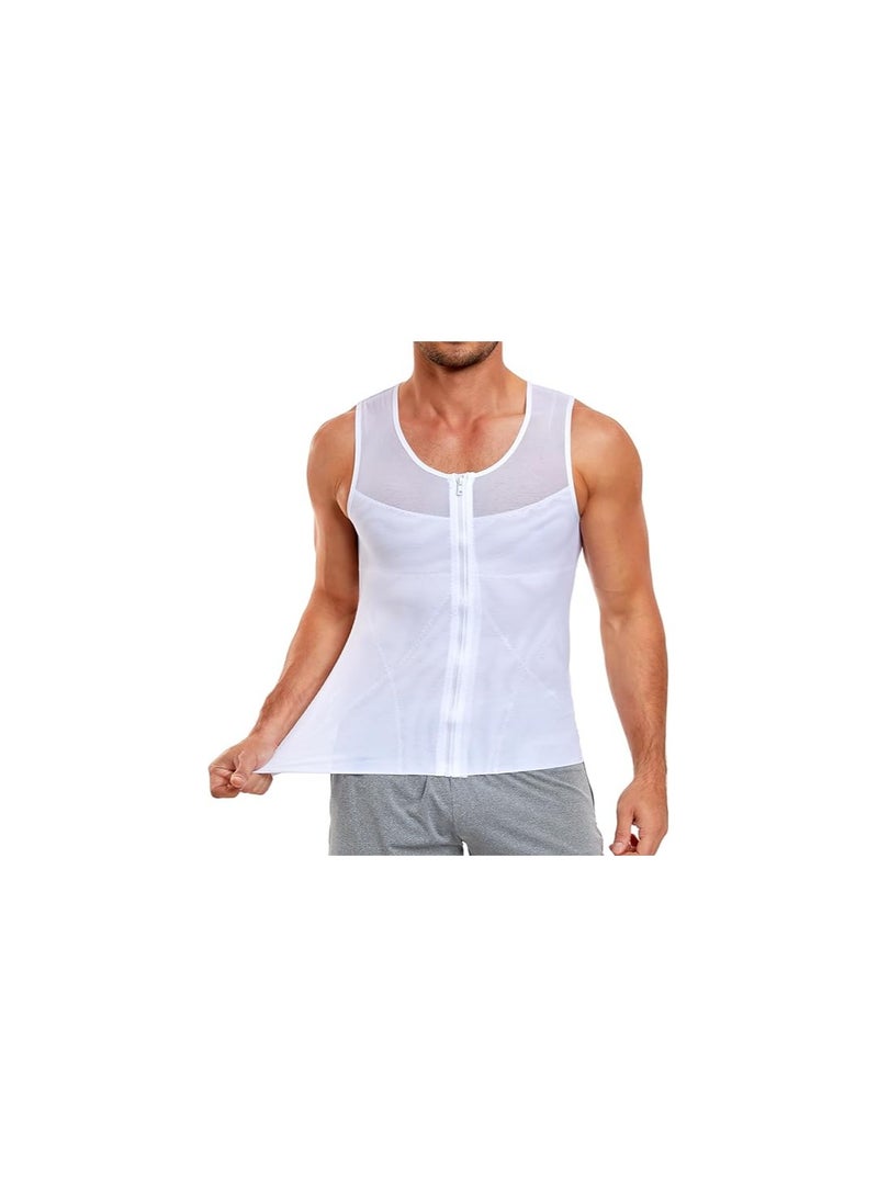 SYOSI Men Body Shaper, Slimming Vest, Tight Tank, Top Gynecomasti Compression Shirt, Tummy Control Vest Workout Tank Top for Abdomen, Mens Compression Shirt, for 60-80kg, for Work, Life or Sports(White)  - Image 1