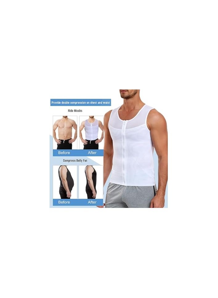 SYOSI Men Body Shaper, Slimming Vest, Tight Tank, Top Gynecomasti Compression Shirt, Tummy Control Vest Workout Tank Top for Abdomen, Mens Compression Shirt, for 60-80kg, for Work, Life or Sports(White)  - Image 5