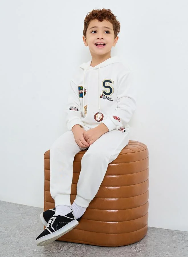 Styli Styli Boys Off White Graphic Print Hoodie and Joggers Set