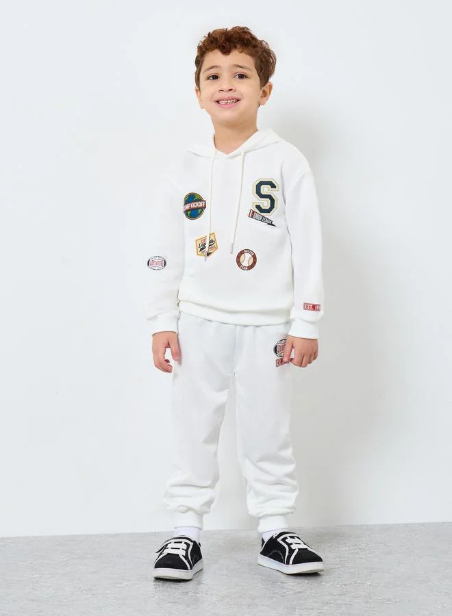 Styli Styli Boys Off White Graphic Print Hoodie and Joggers Set