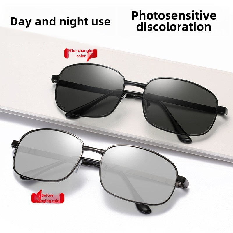 Generic Photochromic Polarized Sunglasses Mens Day Night Vision Black Frame black color changing polarized 
