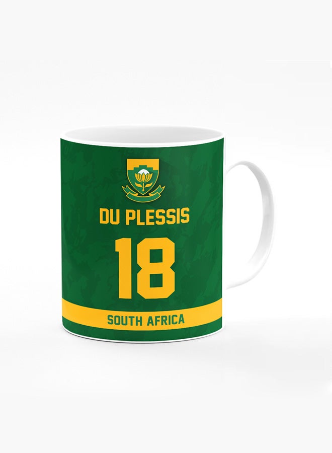 Stylizedd Designer Printed Coffee Mug with Heavy Duty Handle 11oz Ceramic Personalised Gift Mugs Cup - Cricket Player - Faf du Plessis, Jersey Number - 18 (With Logo) - Image 1