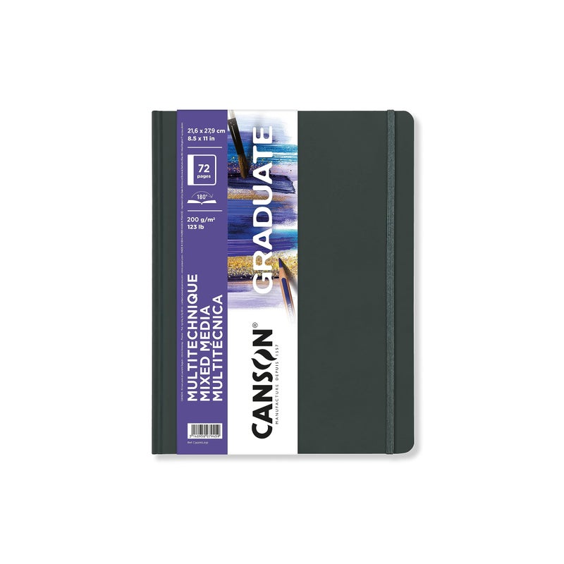 Canson Graduate Mixed Media Paper Hard Cover Art Journal 85x11 inches 36 Sheets Artist Paper for Collage Watercolor Ink Pencil Marker - Image 2