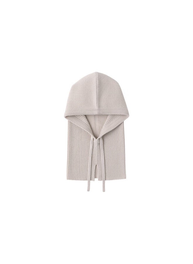 Muji Wool, Rib Knit, Balaklava Hat, Knitted Hat, Oatmeal Color - Image 3