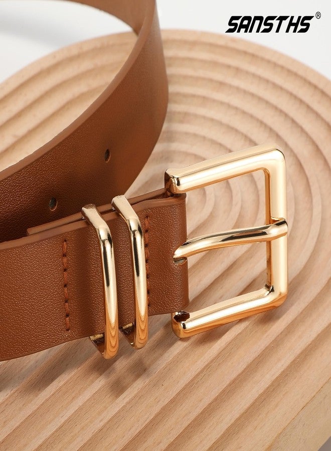 SANSTHS 3 PACK Women Leather Belts for Jeans Pants Dresses Fashion Ladies Waist Belt with Gold Square Buckle,Black Brown Coffee,S - Image 5