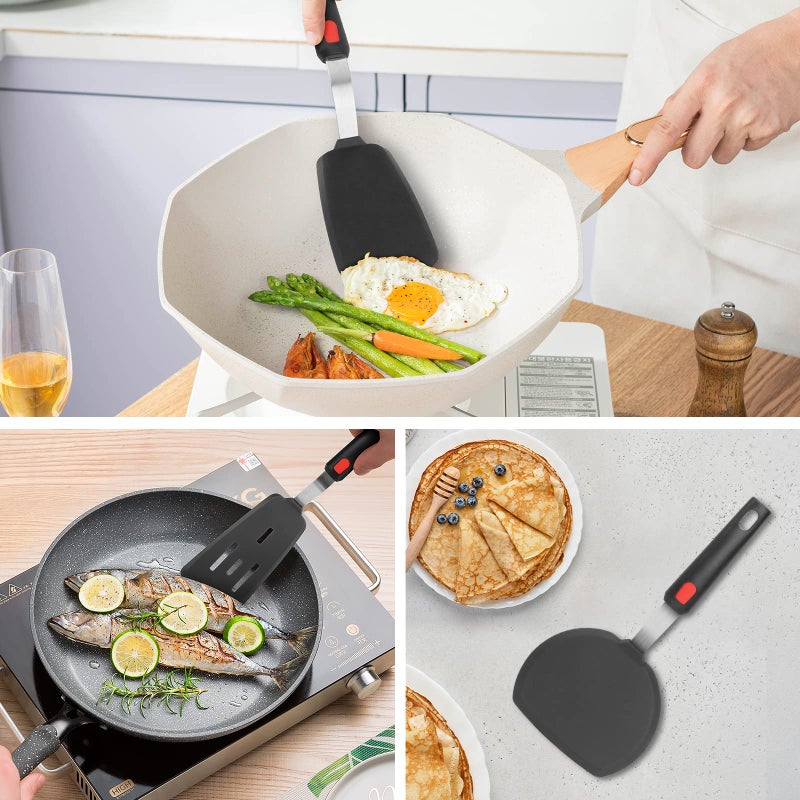 Hotec Silicone Spatula Turner for Nonstick Cookware, Cooking Spatulas 600Â°F Heat Resistant Large Flexible Rubber Spatula Set of 3, Kitchen Utensils for Flipping Eggs, Burgers, Pancakes, Crepes - Image 3