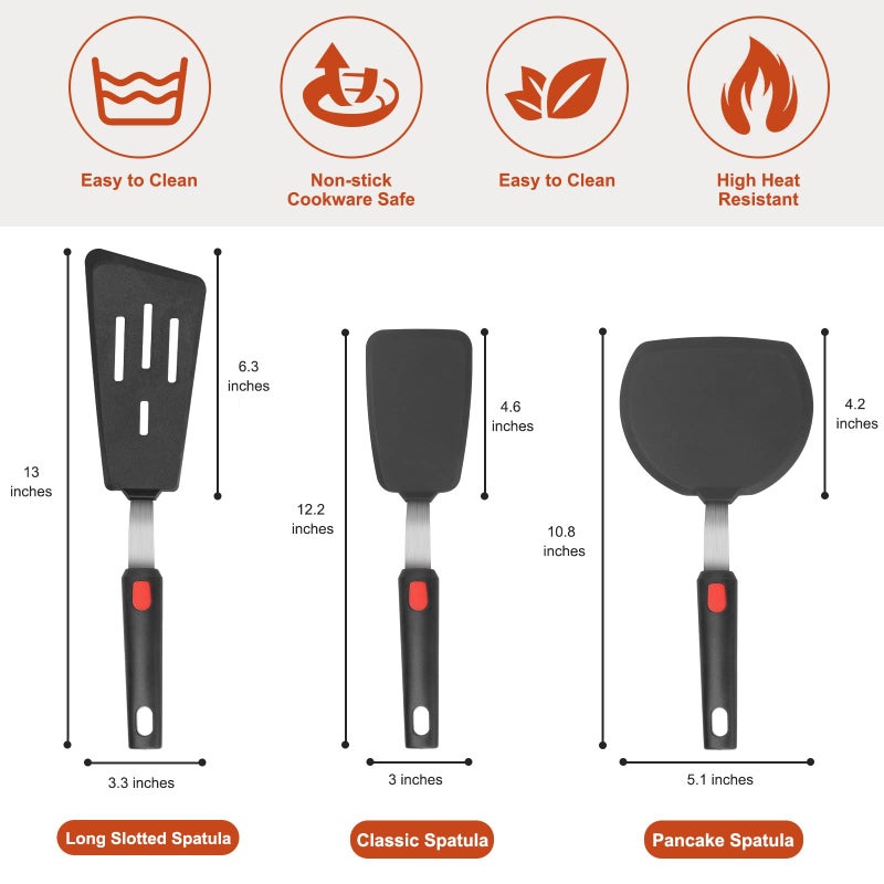 Hotec Silicone Spatula Turner for Nonstick Cookware, Cooking Spatulas 600Â°F Heat Resistant Large Flexible Rubber Spatula Set of 3, Kitchen Utensils for Flipping Eggs, Burgers, Pancakes, Crepes - Image 2