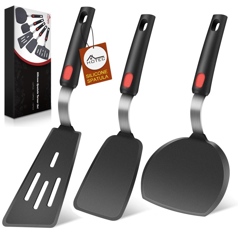 Hotec Silicone Spatula Turner for Nonstick Cookware, Cooking Spatulas 600Â°F Heat Resistant Large Flexible Rubber Spatula Set of 3, Kitchen Utensils for Flipping Eggs, Burgers, Pancakes, Crepes - Image 1