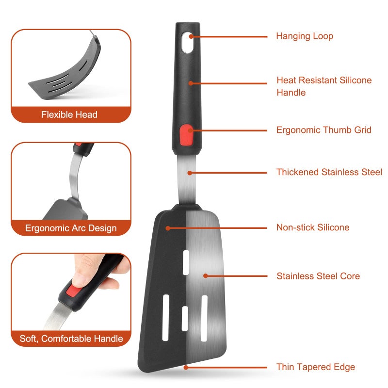 Hotec Silicone Spatula Turner for Nonstick Cookware, Cooking Spatulas 600Â°F Heat Resistant Large Flexible Rubber Spatula Set of 3, Kitchen Utensils for Flipping Eggs, Burgers, Pancakes, Crepes - Image 5