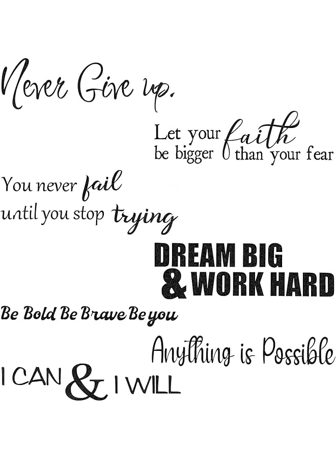 erorex 'Never Give Up Anything Is Possible' 5 Sheets Inspirational Vinyl Wall Quotes Stickers Motivational Peel And Stick Decals Versatile Wall Decor For Bedroom Living Room Office - Image 1