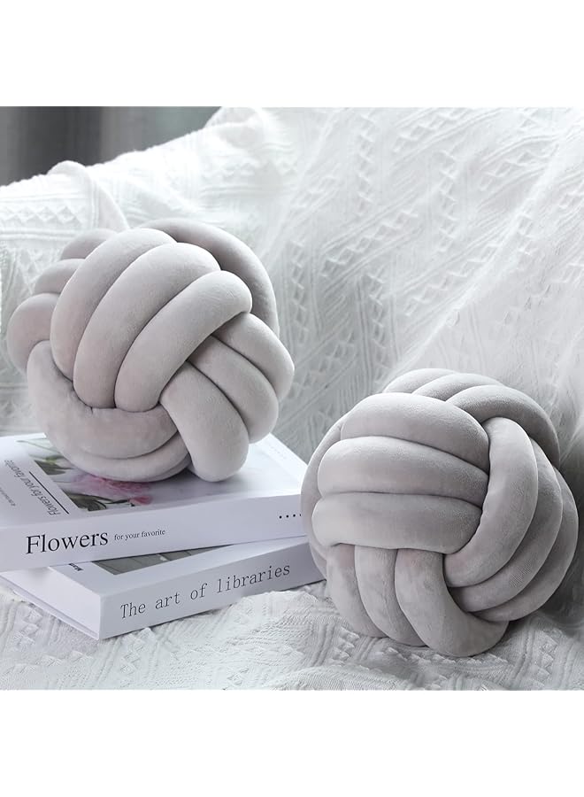 The Bros وسائد كروية من كرات مربوطة - 2 قطعة - وسائد فاخرة ناعمة لتخفيف التوتر وزينة لطيفة للأطفال لغرفة النوم والأريكة (رمادي، 7.87 بوصة) - Image 1