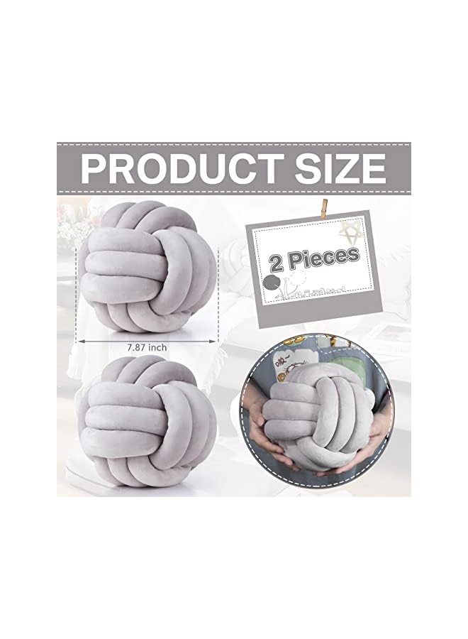 The Bros وسائد كروية من كرات مربوطة - 2 قطعة - وسائد فاخرة ناعمة لتخفيف التوتر وزينة لطيفة للأطفال لغرفة النوم والأريكة (رمادي، 7.87 بوصة) - Image 2