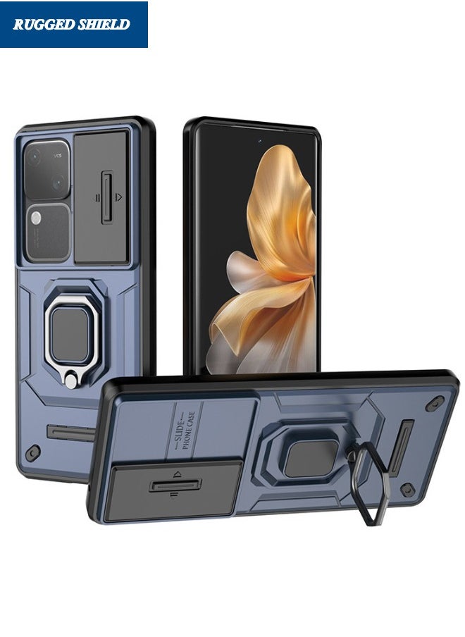 RUGGED SHIELD - VIVO V30 5G Case, Vivo V30 Case with Slide Camera Cover, Military Grade Heavy Duty Shockproof Phone Case Cover with Kickstand for VIVO V30 5G, Blue - Image 1