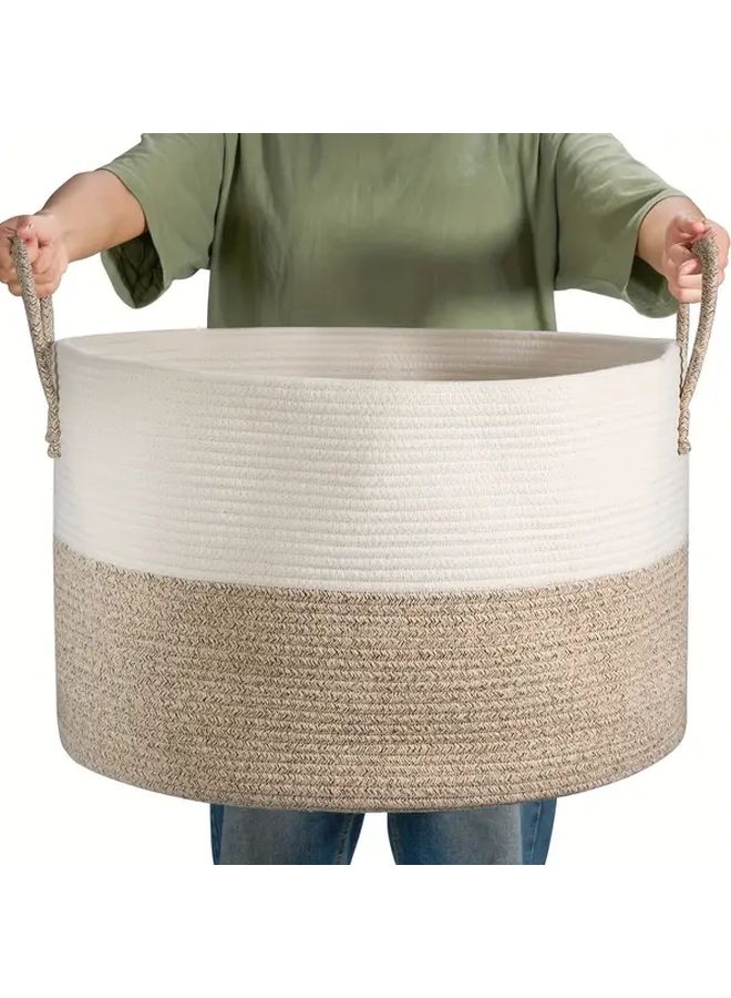 1 XXL Woven Rope Storage Basket with Handles Beige Round 21 7x21 7x13 8 Large Organizer for Blankets Toys Laundry Towels Durable Home Decor for Living Room Nursery Christmas Thanksgiving Gift - Image 1
